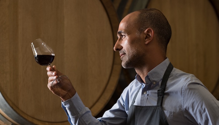 Wine Professional Examining Wine Glass