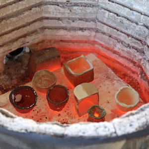 ceramic pieces in raku kiln