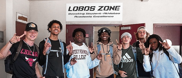 mpc student athletes hanging out in front of the Lobos Zone