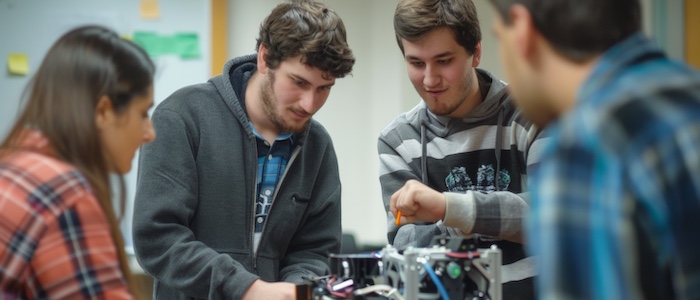Students working on robotics project