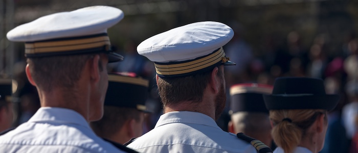 Naval Officers Standing in Line