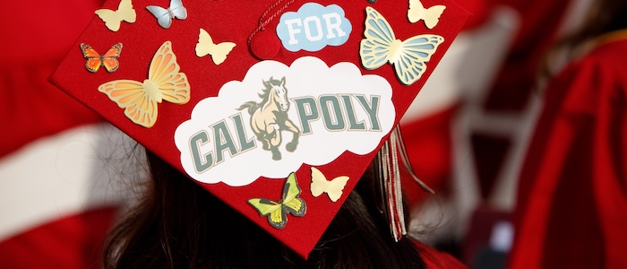 Decorated Graduation Cap with Cal Poly Mustang