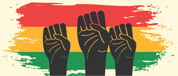 fists of power in front of rasta flag