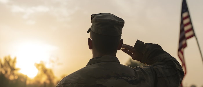 American Soldier Saluting to Flag